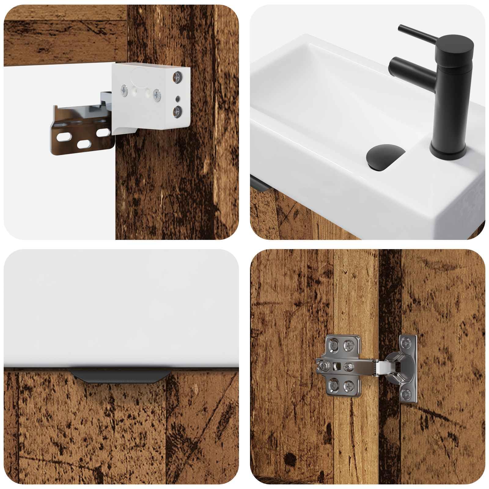 Armario de baño de madera con sistema de desagüe | Múltiples compartimentos, instalación de puerta flexible, acabado pulido, para baños modernos