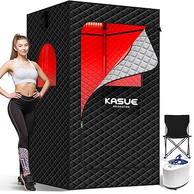 Infrared Sauna Box, Portable Steam Sauna Tent with 3L Steamer, 5-Layer Waterproof and Thermal Insulation, Folding Chair, for Home Steam Spa, Indoor & Outdoor(Black)