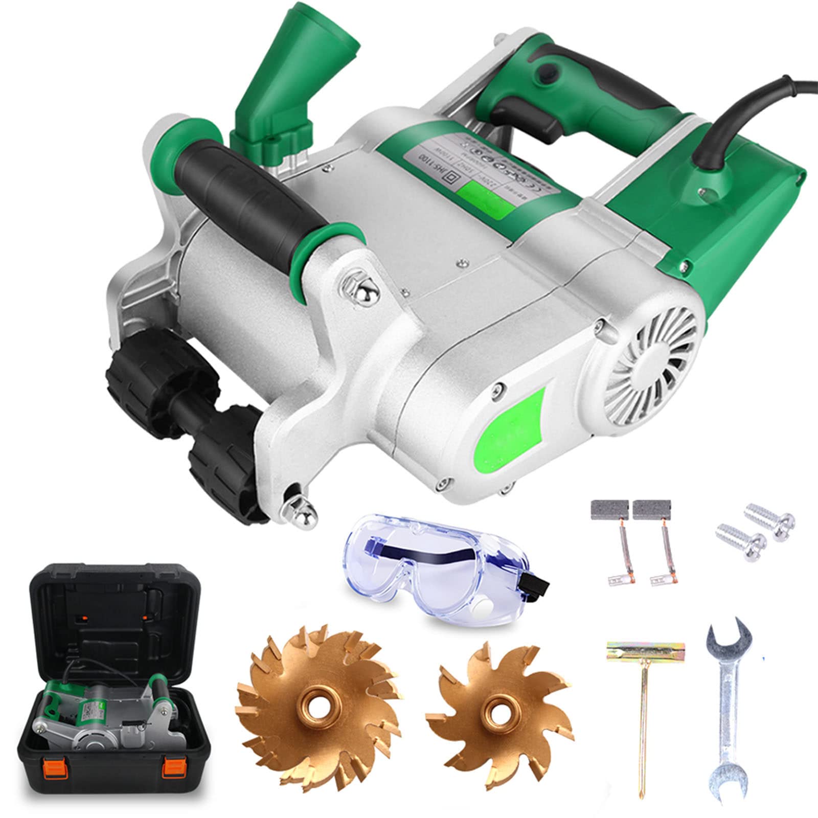 Inseguitore di Pareti, Scanalatrice Elettrica da Parete da 1100 W, Macchina da Taglio per Pareti in Cemento Appendibile, Lama in Lega da 25 Mm + 35 Mm, Regolazione della profondità di 20-30 M