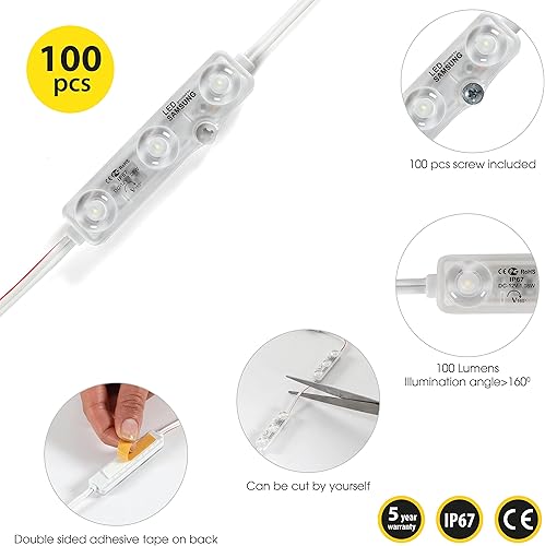 Miniatura 2 de M&T Displays 2 x 50 unids 2835 3 LED módulo 12 V CC 4000 K blanco 100LM 160 grados lente cinta adhesiva IP67 resistente al agua al aire libre cartel