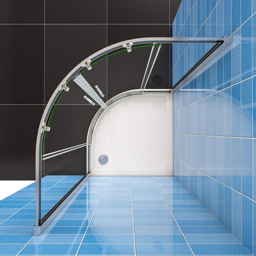 185 cm Box Doccia Semicircolare Porte Scorrevoli Vetro Temperato 6 mm Trasparente Anticalcare Telaio Cromato Lucido 80x80 cm