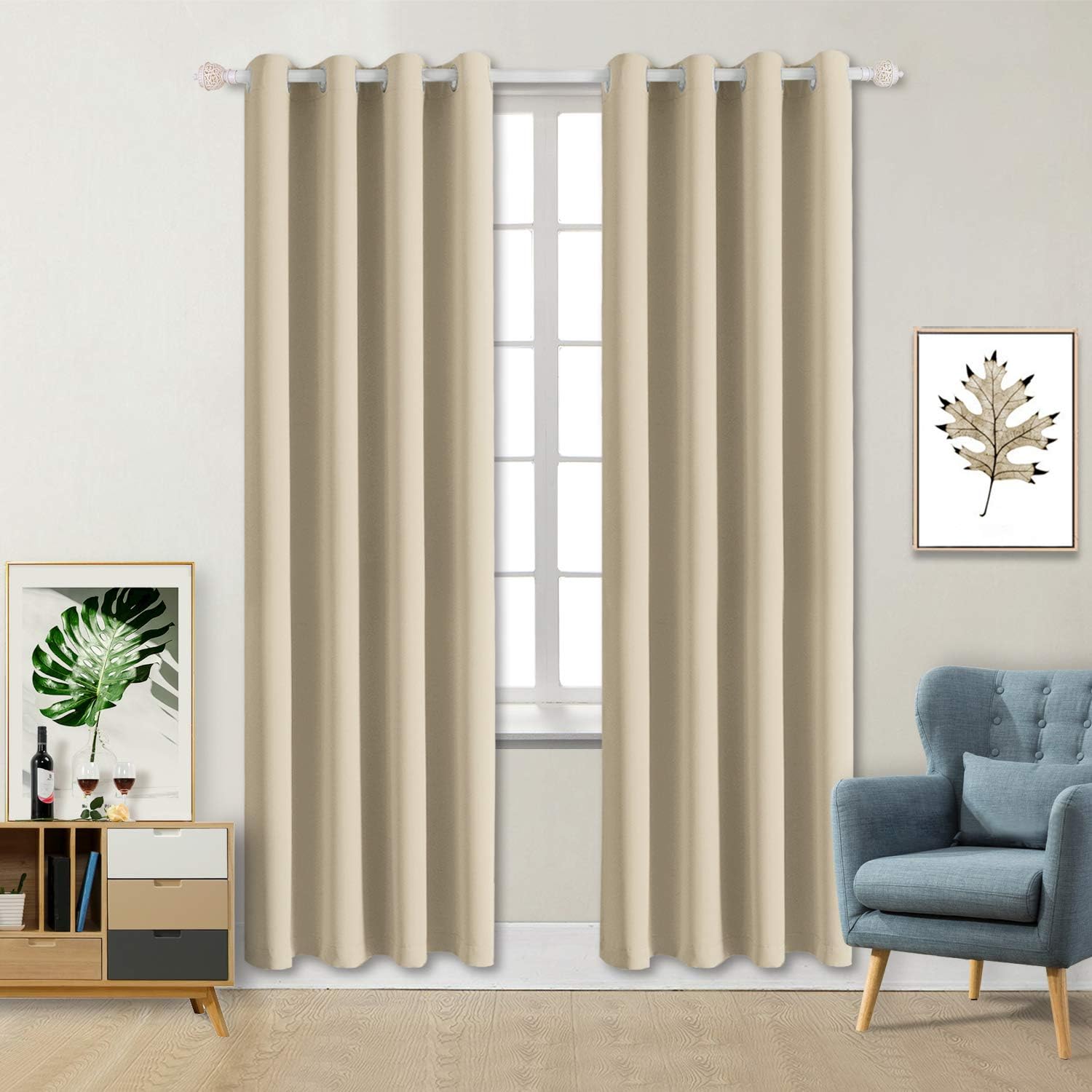 Rideaux Occultants Isolant Thermiques Rideau de Fenêtre Uni Opaque à Oeillets pour Chambre et