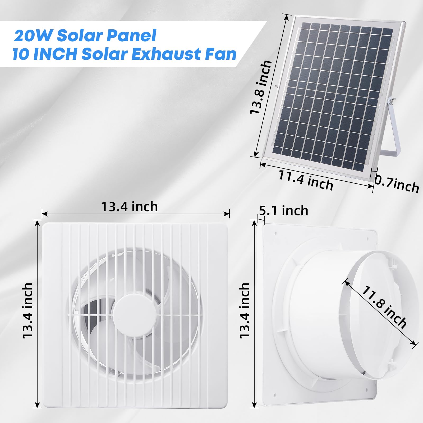Solarbetriebener Ventilator, 20 W Solarpanel mit 25,4 cm Solar-Abluftventilator, wasserdichter Solarventilator für Schuppenbelüftung, Solar-Außenventilator für Gewächshaus, Hühnerstall,