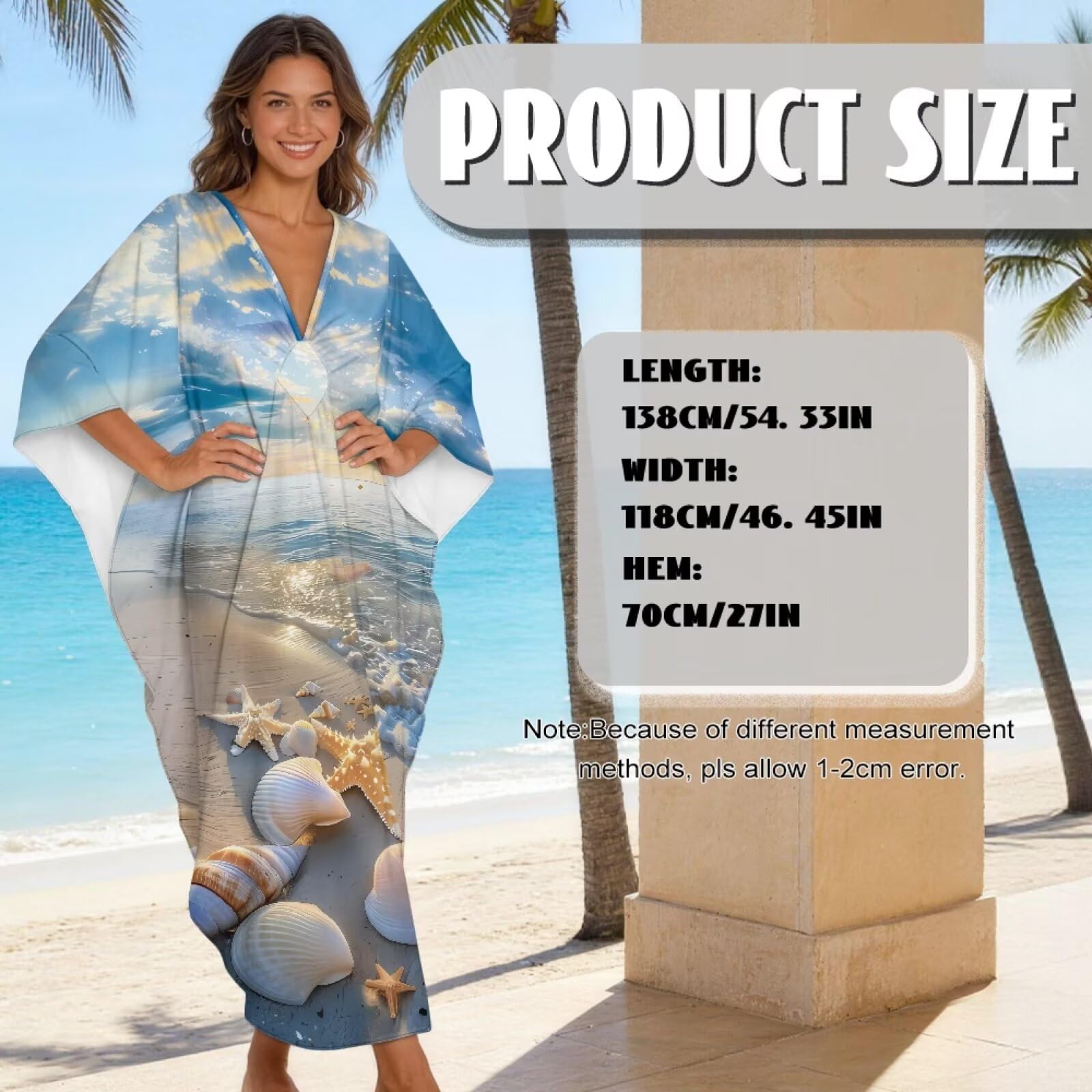 Poceacles Damska sukienka plażowa typu kaftan plus size letnia sukienka dekolt w serek bikini strój kąpielowy okrycie z rękawami nietoperza