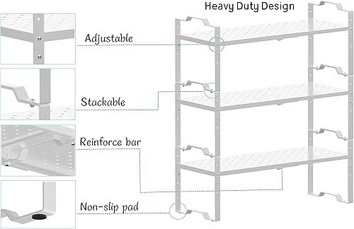 Miniatura 6 de Estante expandible para organizador de gabinete, ajustable, apilable, estante de especias en la cocina y el baño, para encimera, armario,