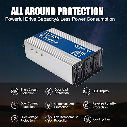 Miniatura 6 de XYZ INVT - Inversor de potencia de onda sinusoidal pura, CC a CA, 1000W, 1500W, 2000W, 2500W, 3000W
