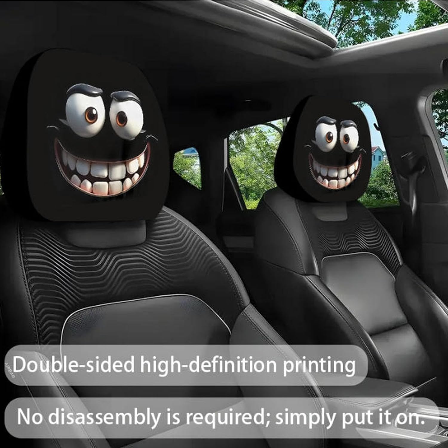 Funny Cartoon Car Headrest Covers, Cute Funny Cartoon Big-Eyed Grinning Car Headrest Covers, Head Rest Cover Interesting Eye, Cute Cars Seat Head Rest Protector(Angry,2pcs)