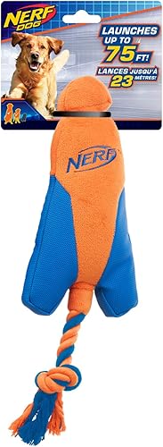 Nerf Dog Lanzador de punta de flecha con diseño interactivo, ideal para buscar, lanza hasta 75 pies, unidad única, azulnaranja