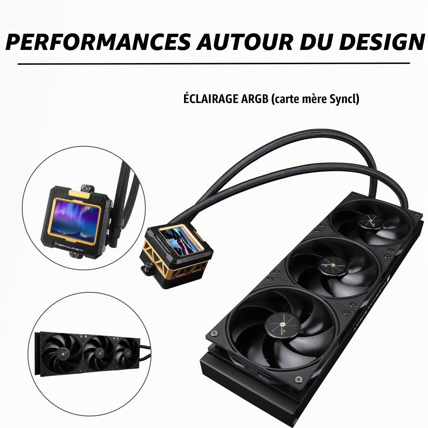 TR FW360 Noir-360mm AIO CPU Liquid Cooler, Écran LCD IPS avec résolution 320 * 240, pour AM4 / AM5 / Intel LGA1700,'2,4 pouces’Écran LCD absorbant l’aimant pour les images -Noir