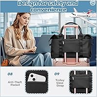 Vista 6 de Bolsa de viaje deportiva grande para gimnasio, bolsa de mano para mujer, bolsa de fin de semana, Negro -, Moda