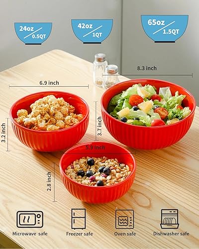 Vista 30 de HASENSE Ensaladeras grandes de 2, cuencos de porcelana de 60 onzas para servir de 8 pulgadas para comedor de cocina, elegantes platos de cerámica