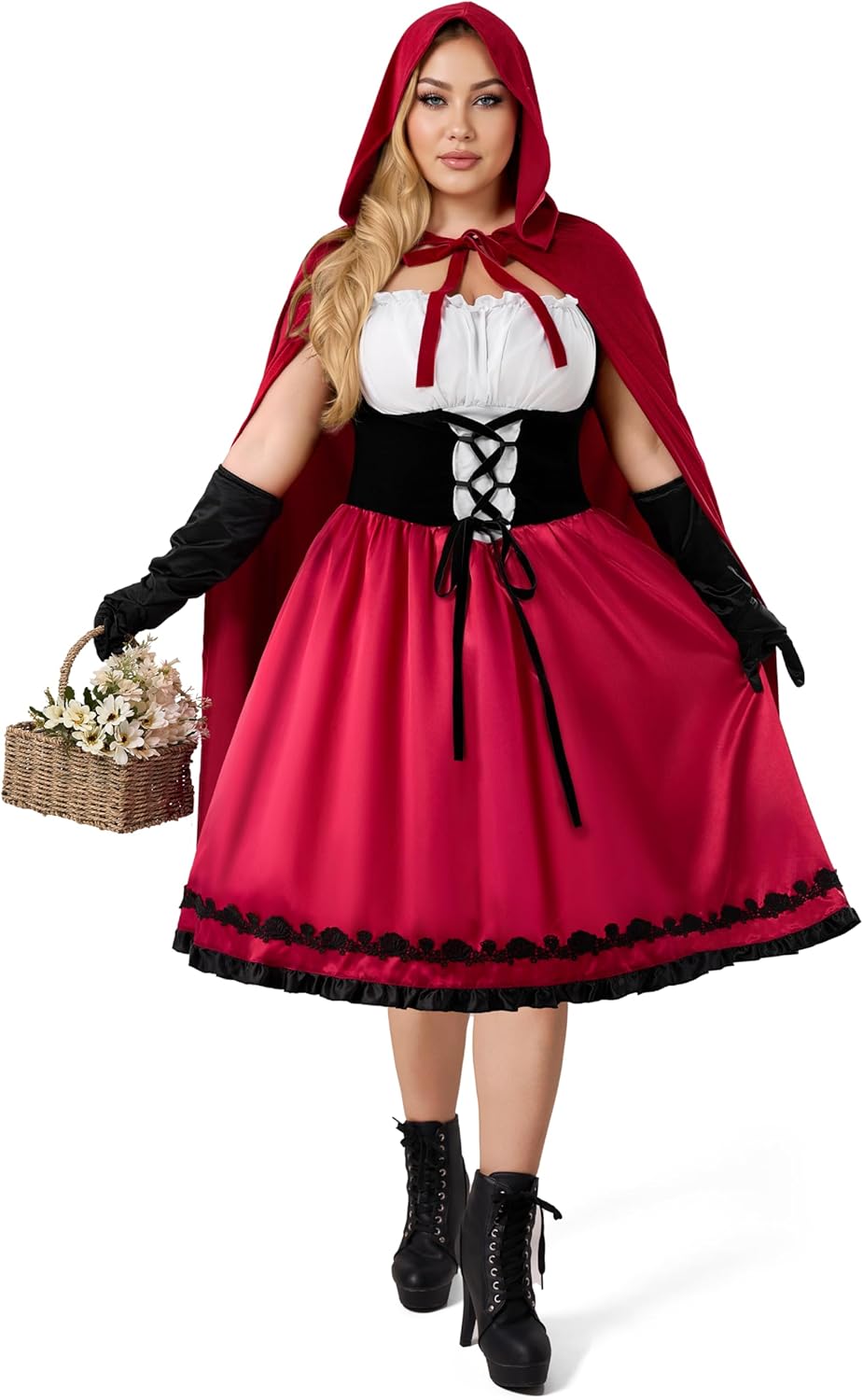 SIZE 3XL Spooktacular Creations Women Little Red Riding Hood Costume, Halloween Hooded Cloak Adult Cape Dress for Fairy Cosplay Party