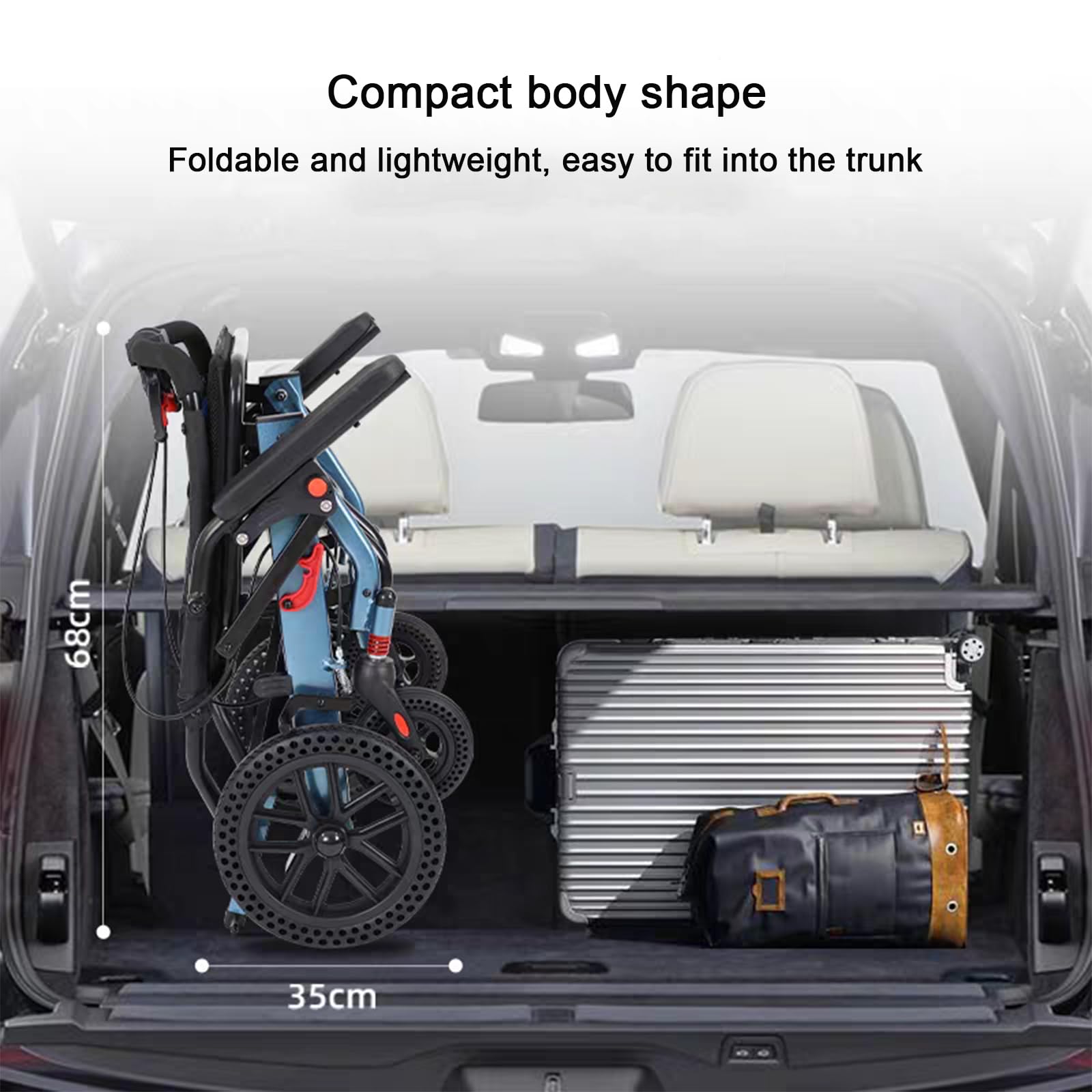 Silla de Ruedas plegable Ultra-ligera de aluminio con freno,Silla de ruedas de aluminio para viajes,Sillas de Ruedas Adulto para Exterior,Silla de ruedas plegable para traslado(Rear wheel 8in)