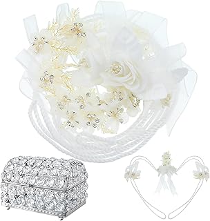 Vicenpal Wedding Lasso Rope and Crystal Jewelry Box Set Lazo para Boda White Lazo Cord with Silver Treasure Chest Box Catholic Unity Cord for Wedding Lasso Tradition Ceremony