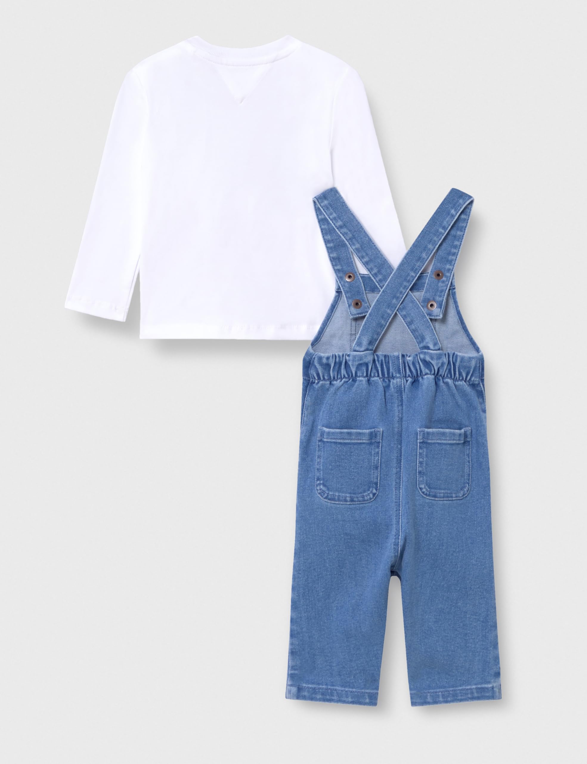 Tommy Hilfiger Baby Set Denim Jeans-Latzhose und Shirt, Blau (Denim Medium 01), 68