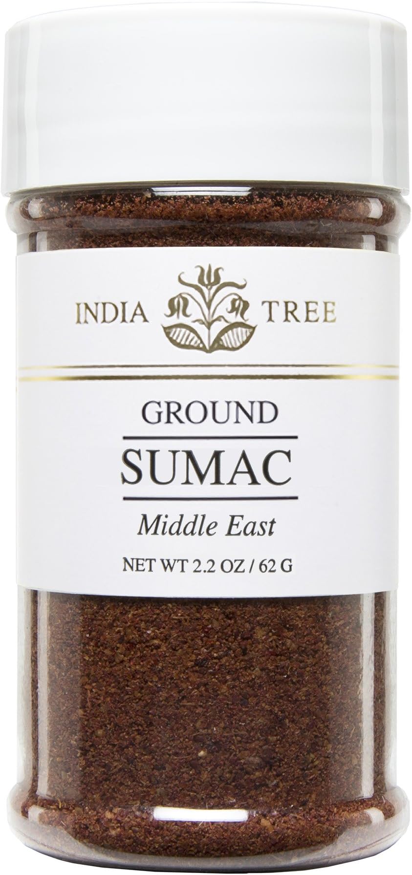 India Tree Sumac, 2.2 Ounce Jar, Lemony Flavor for Meat & Veggie Dishes, Perfect Hummus & Baba Ghanoush Topping, Ideal Seasoning for Fried Potatoes, Kosher Certified