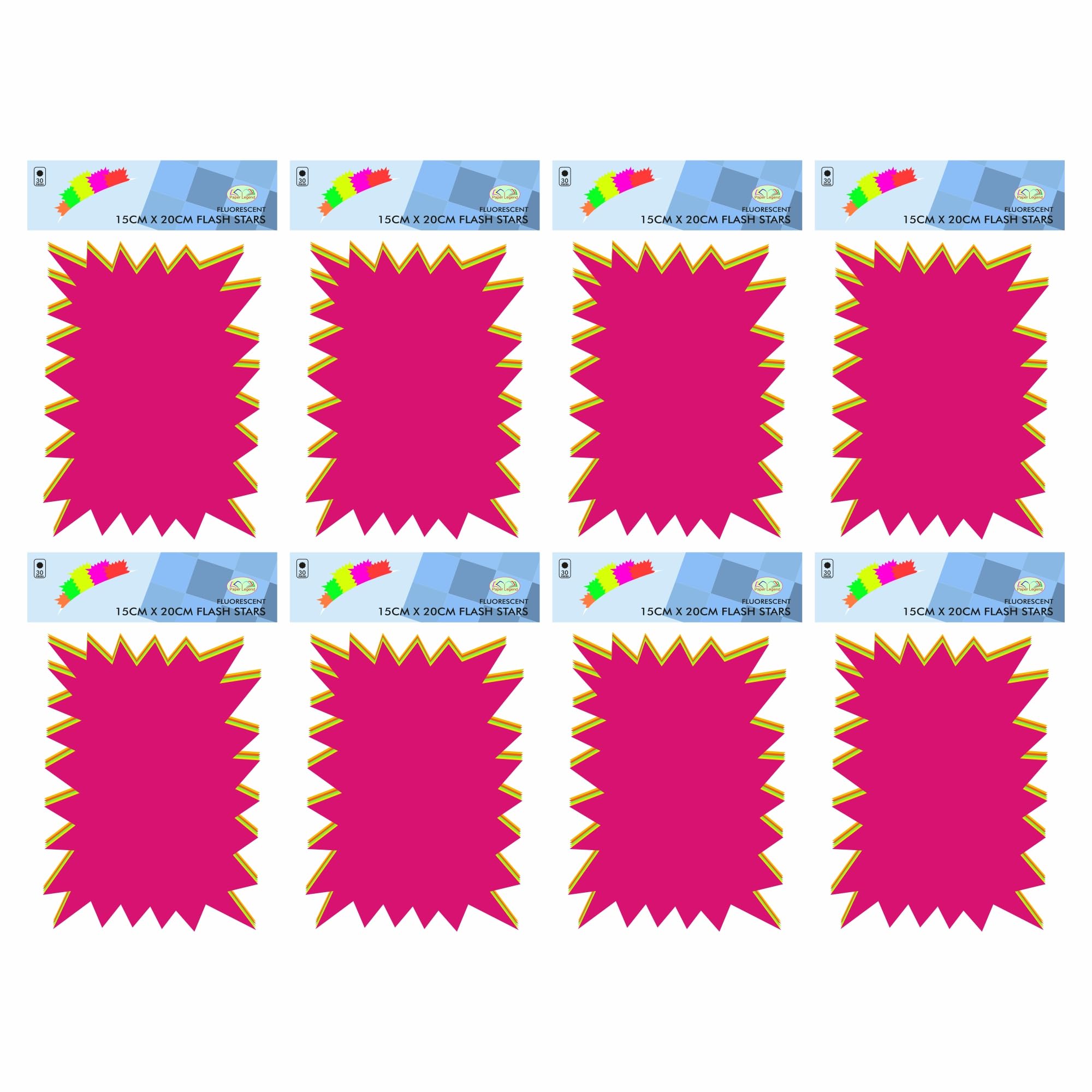 (240 Pcs) Neon Fluorescent Stars - Rectangular 15cm x 20cm Assorted Color 230 GSM Neon Flashes Card Retail Price Display Tags Boost Sales Label Starburst Signs