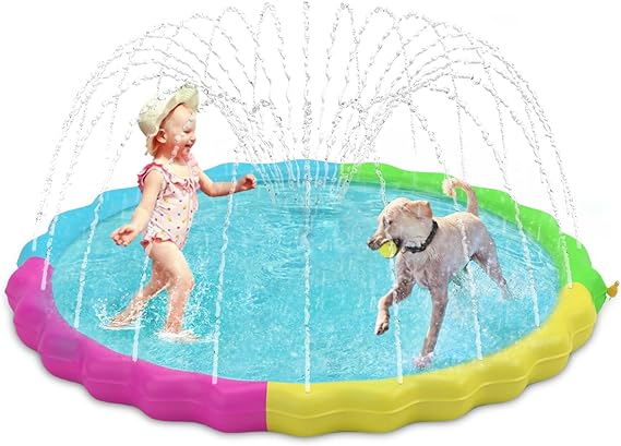 Heeyoo Splash Pad for Kids, Non-Slip Splash Pad for Toddler Summer Outdoor Water Toys, Sprinkler Pool for Kids Outdoor Play, Scratch Resistant Thicken Dog Splash Pad, Fountain Play Mat for Kid Toddler