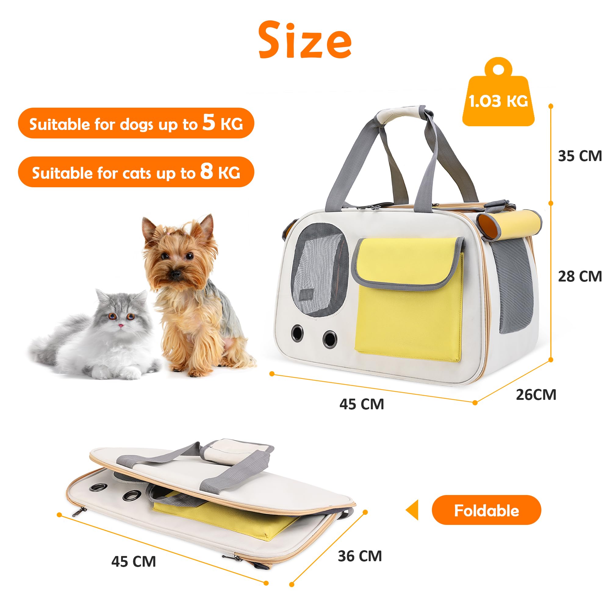 Trasportino Per Cani Gatti Ripiegabile - Borsa Morbida Traspirante Con Tracolla - Foto 6