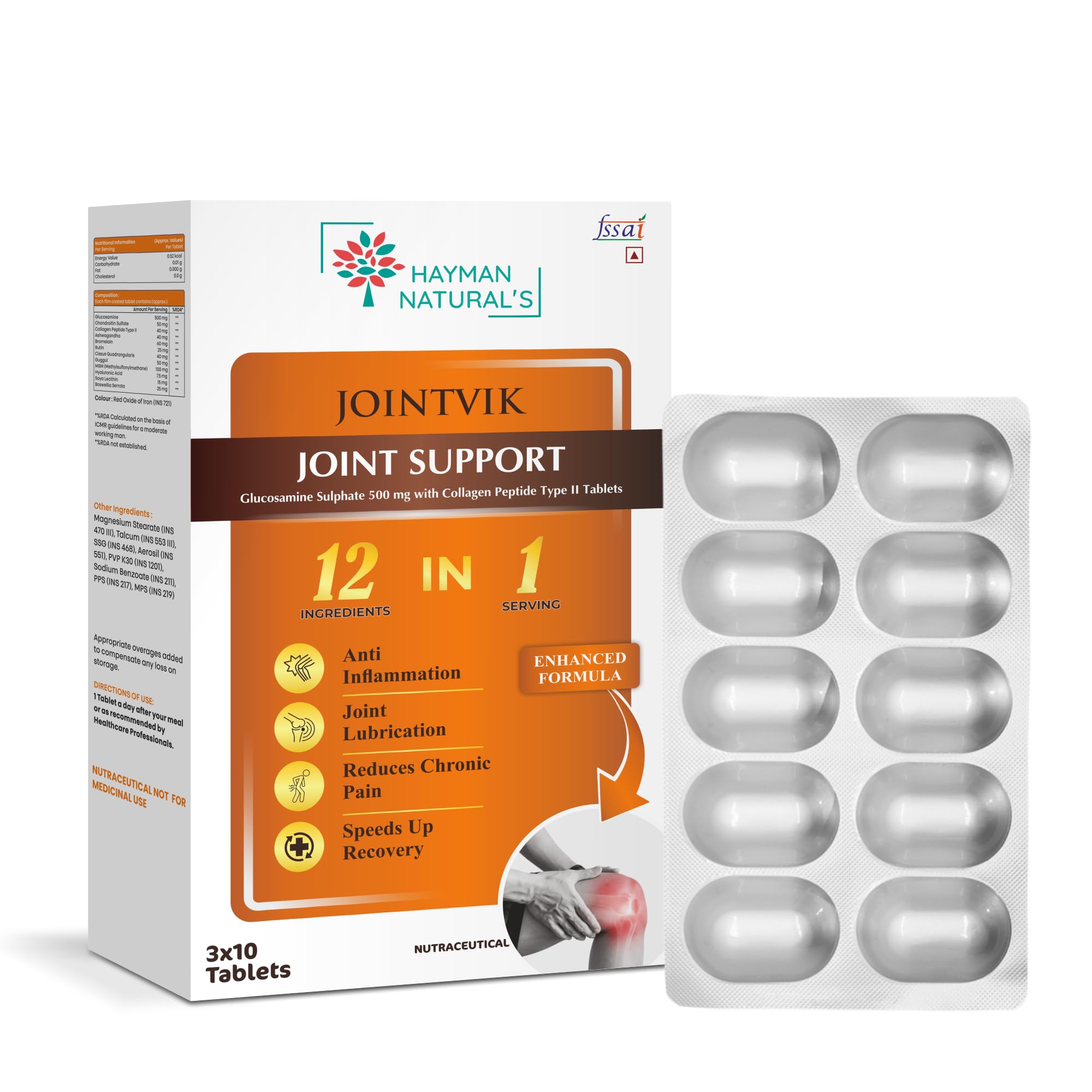 Hayman Natural’s Joint Support Tablets with Glucosamine, Chondroitin & MSM | Herbal Joint Care & Mobility Support | With Collagen Type II | Daily Wellness Supplement-30 Tablets-image-10