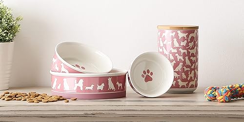 Miniatura 5 de Bone Dry Tarro de cerámica para gatos y perros, tapa de bambú, apto para lavavajillas, 4 x 6.5 pulgadas, rosa, golosinas para perros