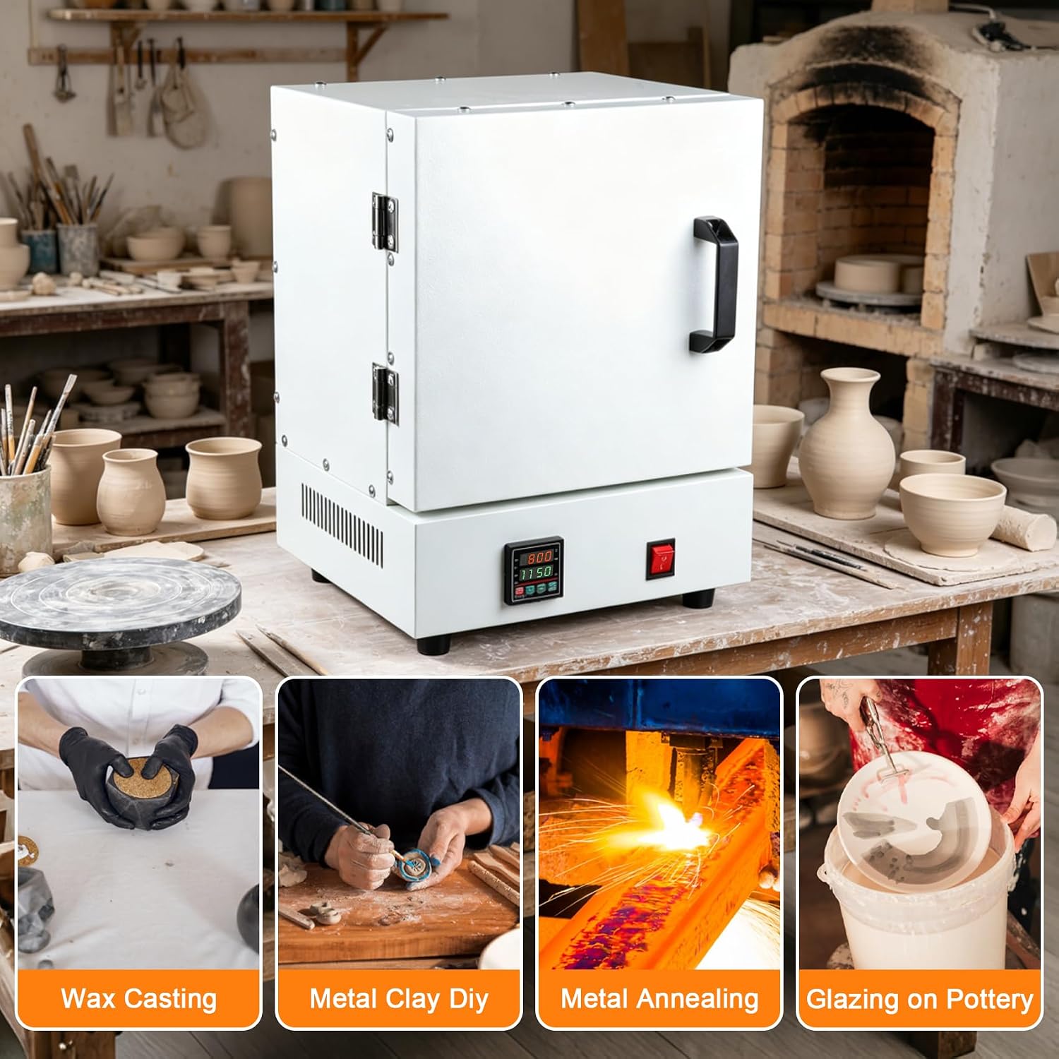2000W Electric Kiln for Jewelry Making, 0-2102℉/1150℃ Temperature Control Pottery Kiln, for Jewelry Making, Metal Casting, Pottery Glazing and DIY Projects