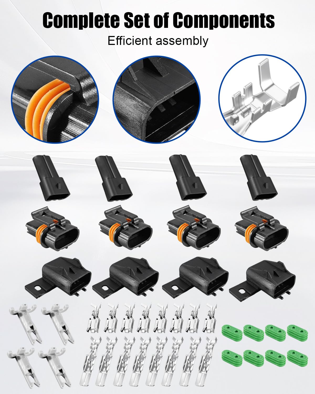 Terminales y sellos de conector impermeables de 2 pines y 46 amperios, 10-12 AWG hasta 16 V, 4 unidades