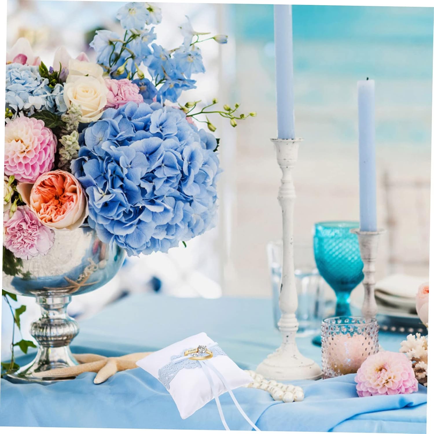 OUNONA Lace Ring Holder for Ceremony Bowknot Wedding Pillow