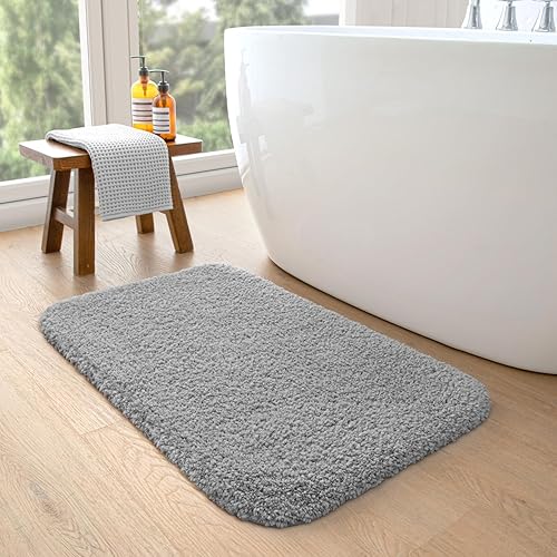 Miniatura 5 de DEXI Alfombra de baño, extra suave y absorbente, lavable antideslizante para suelo de baño, bañera, ducha, 24 x 16 pulgadas, gris