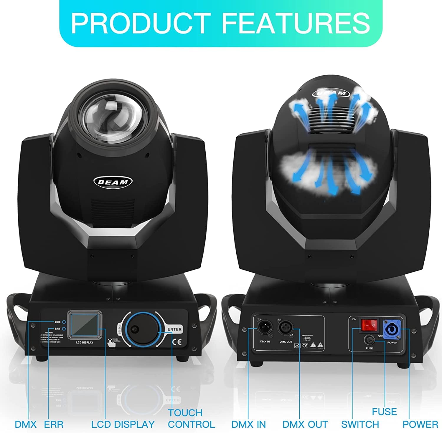 7R 230W Beam Moving Head DMX 17 Gobos RGBW LED illuminazione palcoscenico 14 colori DJ luci 16ch 8 prismi faro DMX512 controllo per matrimonio Natale Halloween Carnevale Party (nero-2)