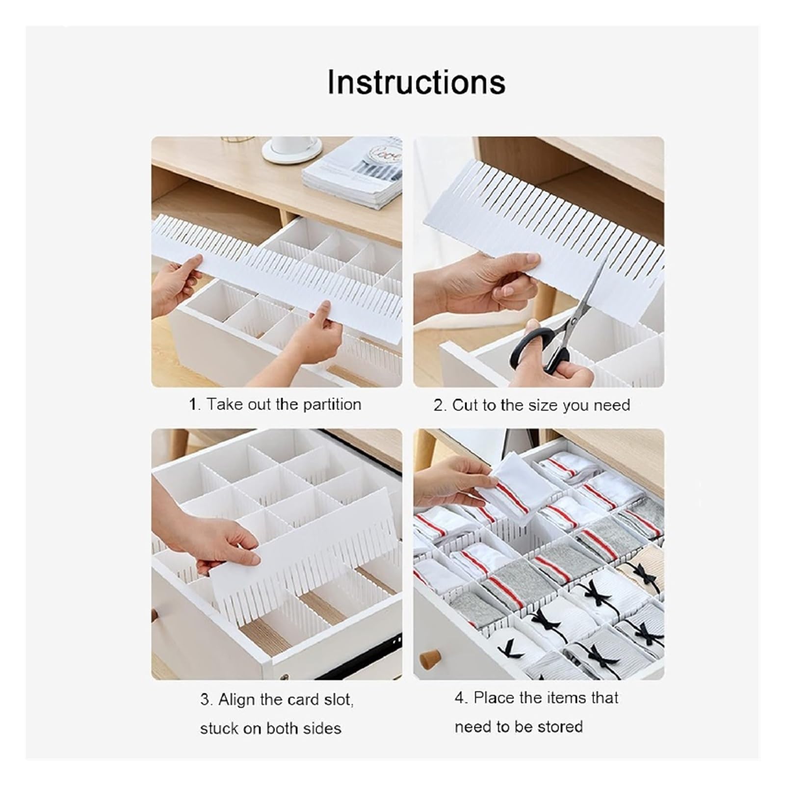Generico Set di divisori for cassetti regolabili da 10 pezzi, organizer multiuso for calzini intimi, articoli vari for cosmetici(White 38x7cm-10pcs)