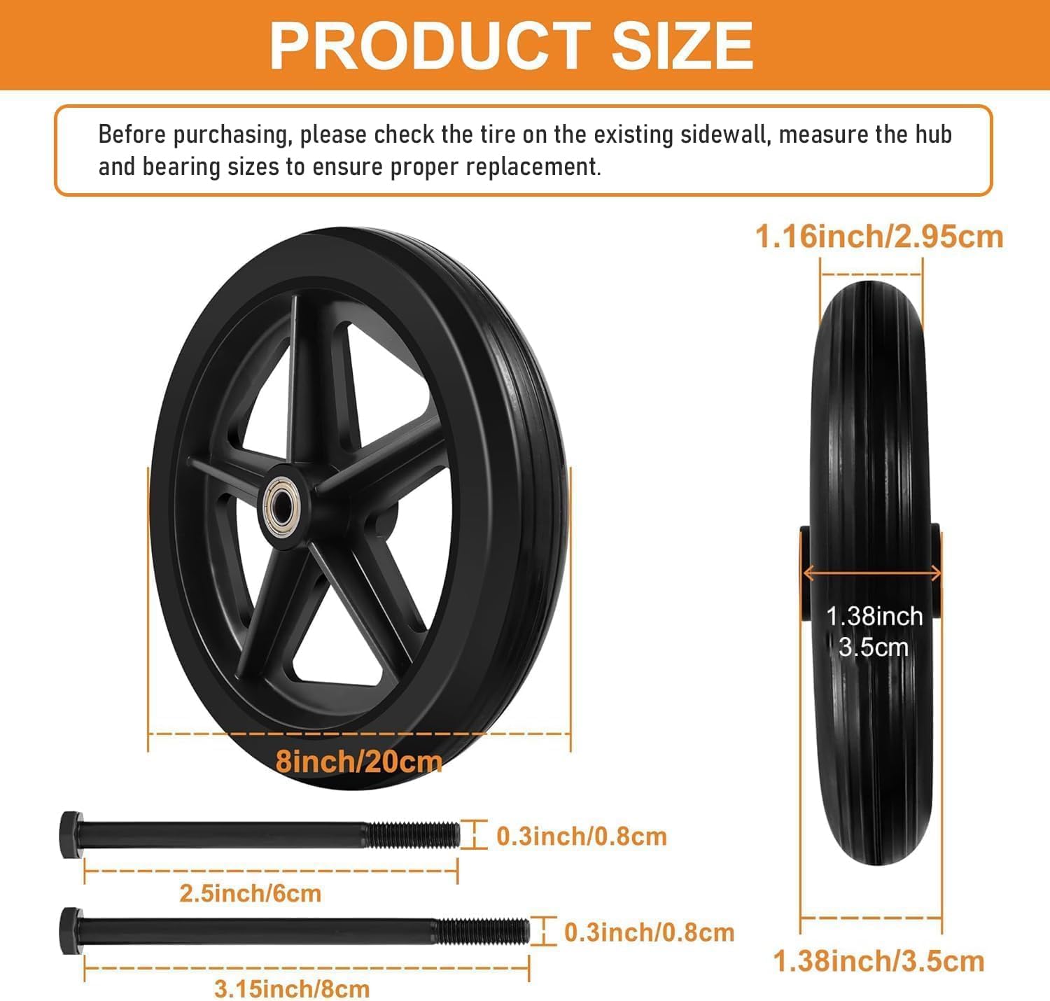 2pcs 8 inch replacement wheelchair wheels for walkers - environmentally friendly rubber material, wear-resistant pu tires, anti-slip, and durable abs wheel hub (8in narrow 2pcs) 8 inch narrow 2 pieces