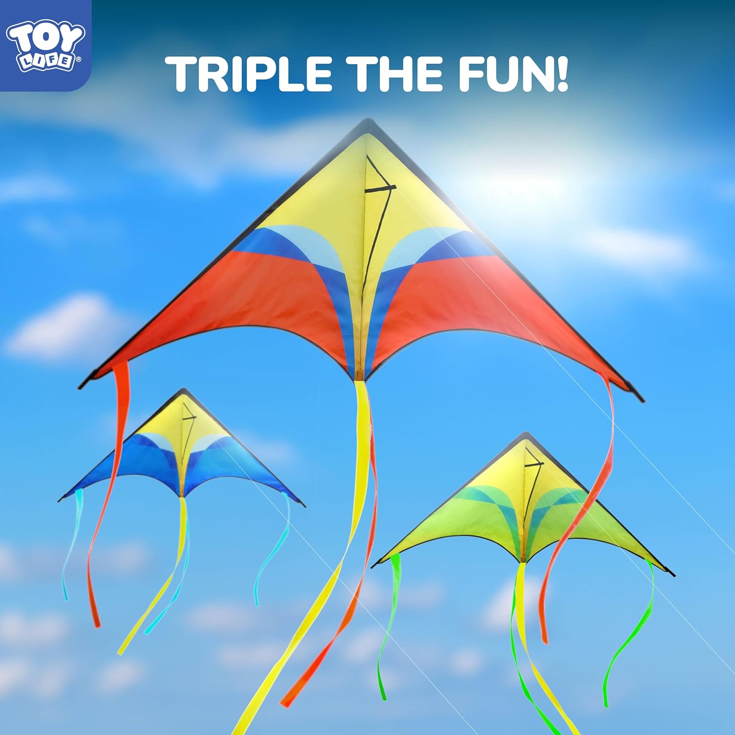 TOY Life 3-Pack Colorful Delta Kites for Kids & Adults – Easy to Fly Large Kites for Outdoor Beach & Park Fun – Durable, Lightweight & High-Flying Kites for Ages 6+