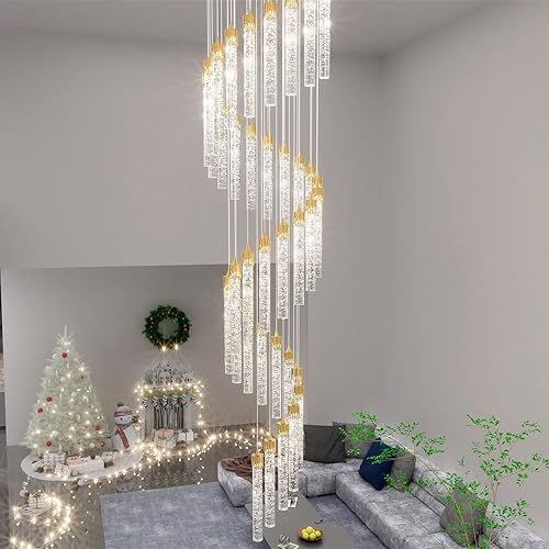 Candelabros de cristal dorado de 38 luces Escalera alta Montaje empotrado Lámparas de techo Columna de burbujas Lámparas colgantes Moderno techo