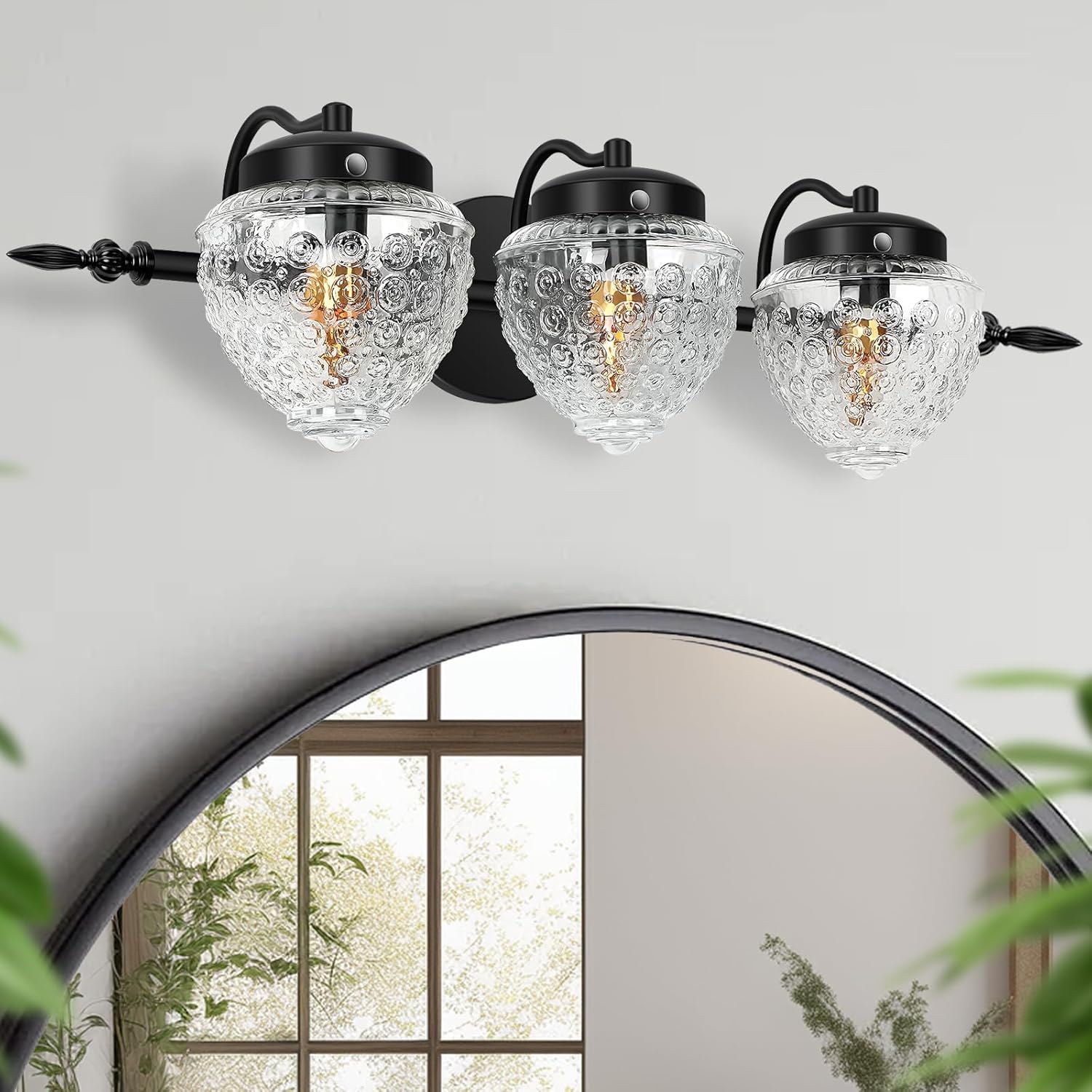 FRIDEKO HOME 3-Light Vanity Lights for Bathroom - Modern Bathroom Lighting Fixtures Over Mirror Black Bathroom Vanity Light Wall Sconce with Glass Shade