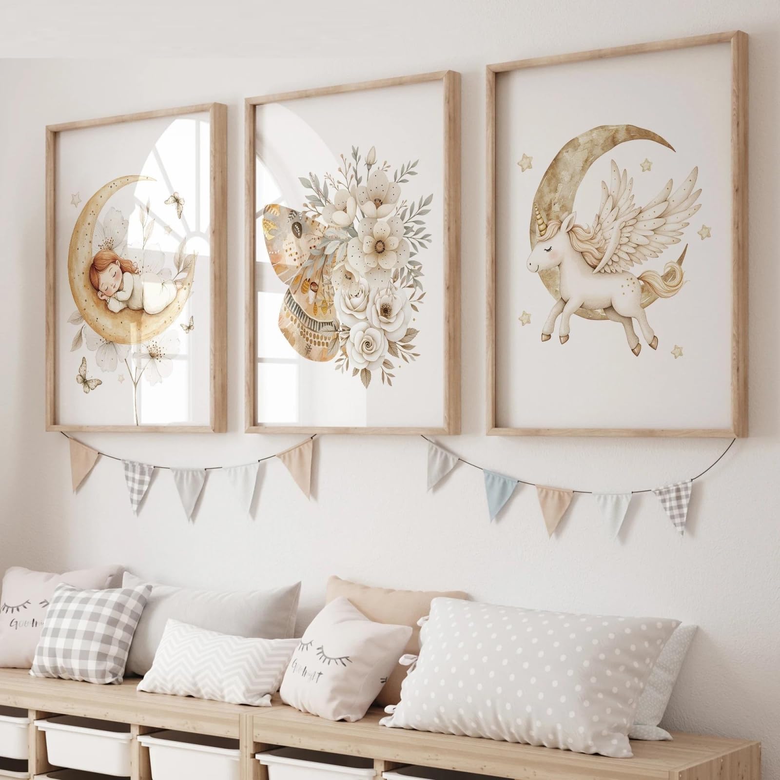 Baibexing Cartoon Moon Princess Butterfly Wall Art Print Canvas Painting Poster Picture For Living Room,Bedroom Home Decor 21X30Cmx3Pcs Unframed