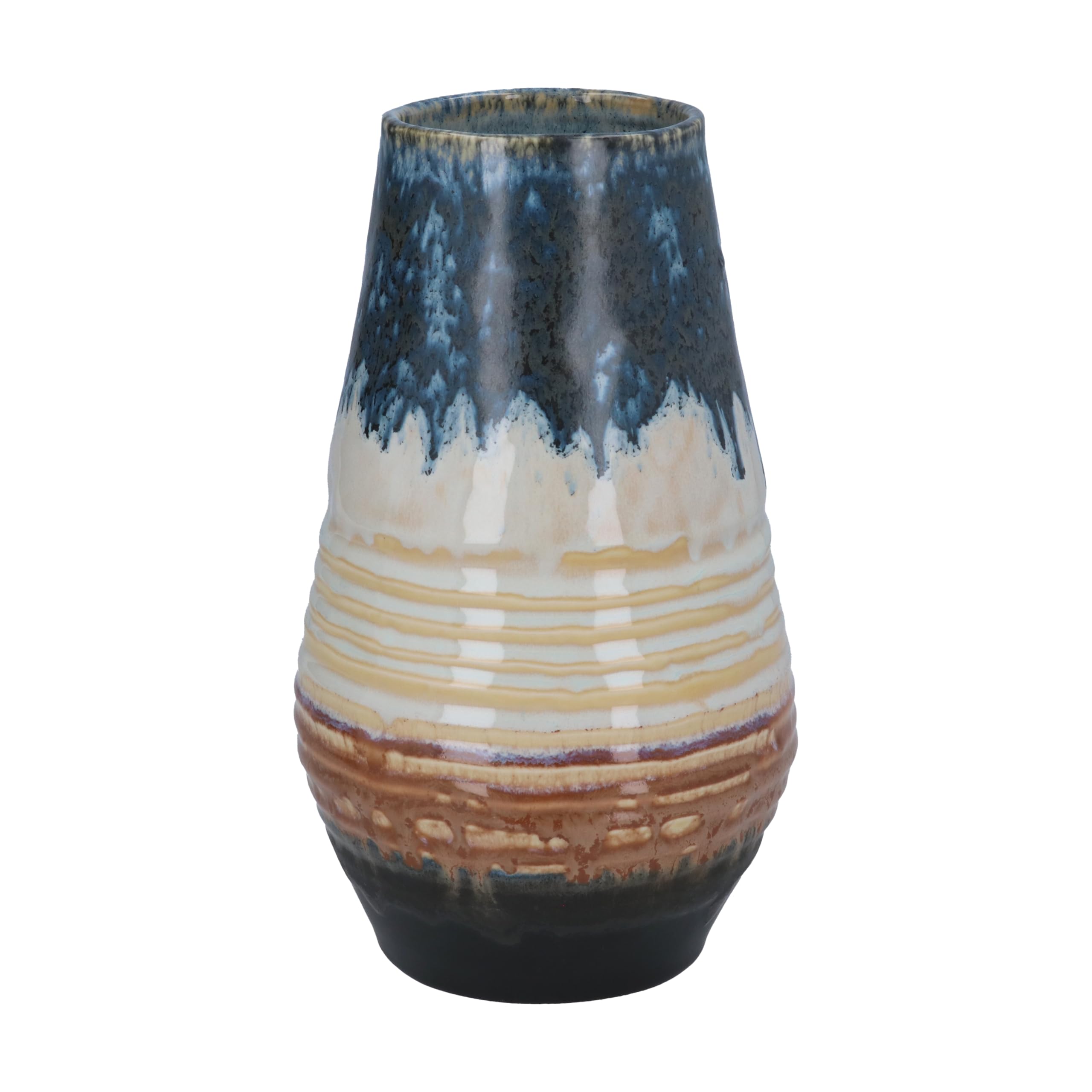 Gisela Graham Blue Reactive Glaze Stoneware Vase, Decorative, 23Cm