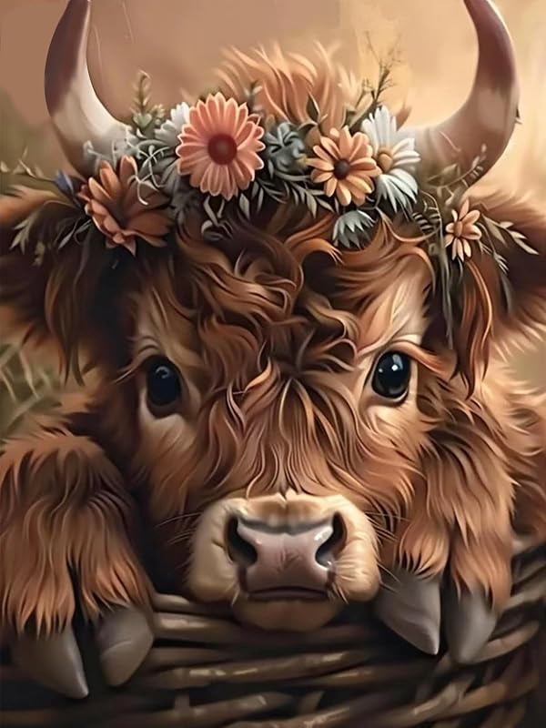 Mosaflare 5D Highland Cow Diamond Painting Kits for Adults 12x16 Inch | Animals Diamond Art for Beginners, DIY Full Round Drill Paint by Diamonds Dot Gem Art for Adult, Home Wall Decor