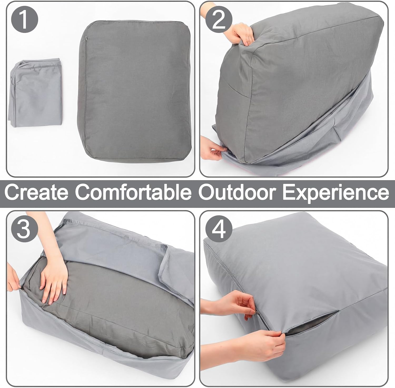 Wenqik 3 Pcs Waterproof Cushion Covers(Not Includes Cushion) 48'' x 24'' Outdoor Patio Furniture Seat Covers Fade Resistant Replacement Slipcover with Zipper for Outside Couch Swing Sofa(Light Gray)