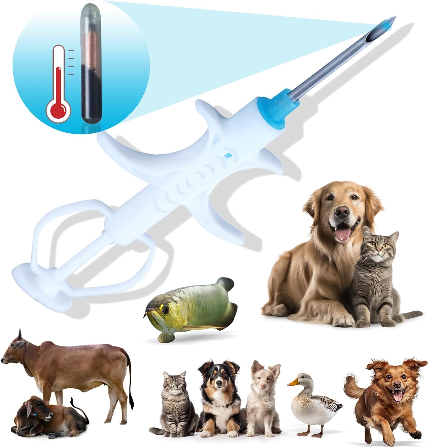 134.2KHz Pet Temperature Monitoring Glass Chip FDX-B Animal Temperature Microchip Syringe for Cat Dog (2.12X12mm)