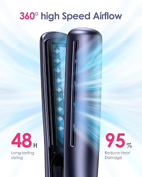 Airflow Styler Pro Flat Iron - 3-in-1 Hair Straightener & Curler with 360 Cooling Airvents - Long-Lasting Style Lock - 3D Floating Ceramic Plates for Frizz-Free & Tug-Free Styling, Fast Heat-up,Navy