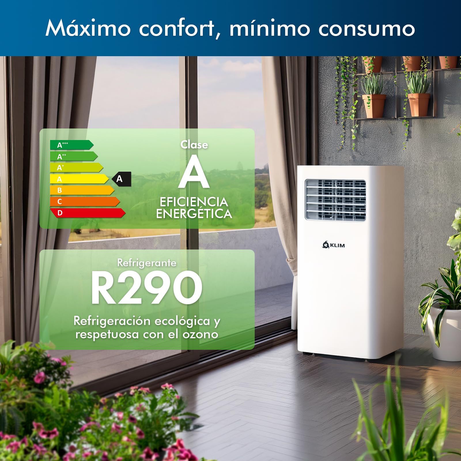 KLIM K9000 - Aire acondicionado portátil 3 en 1 - Nuevo - Con función deshumidificador, ventilador y modo refrigeración - Mando a distancia - AC portátil de 9000 BTU