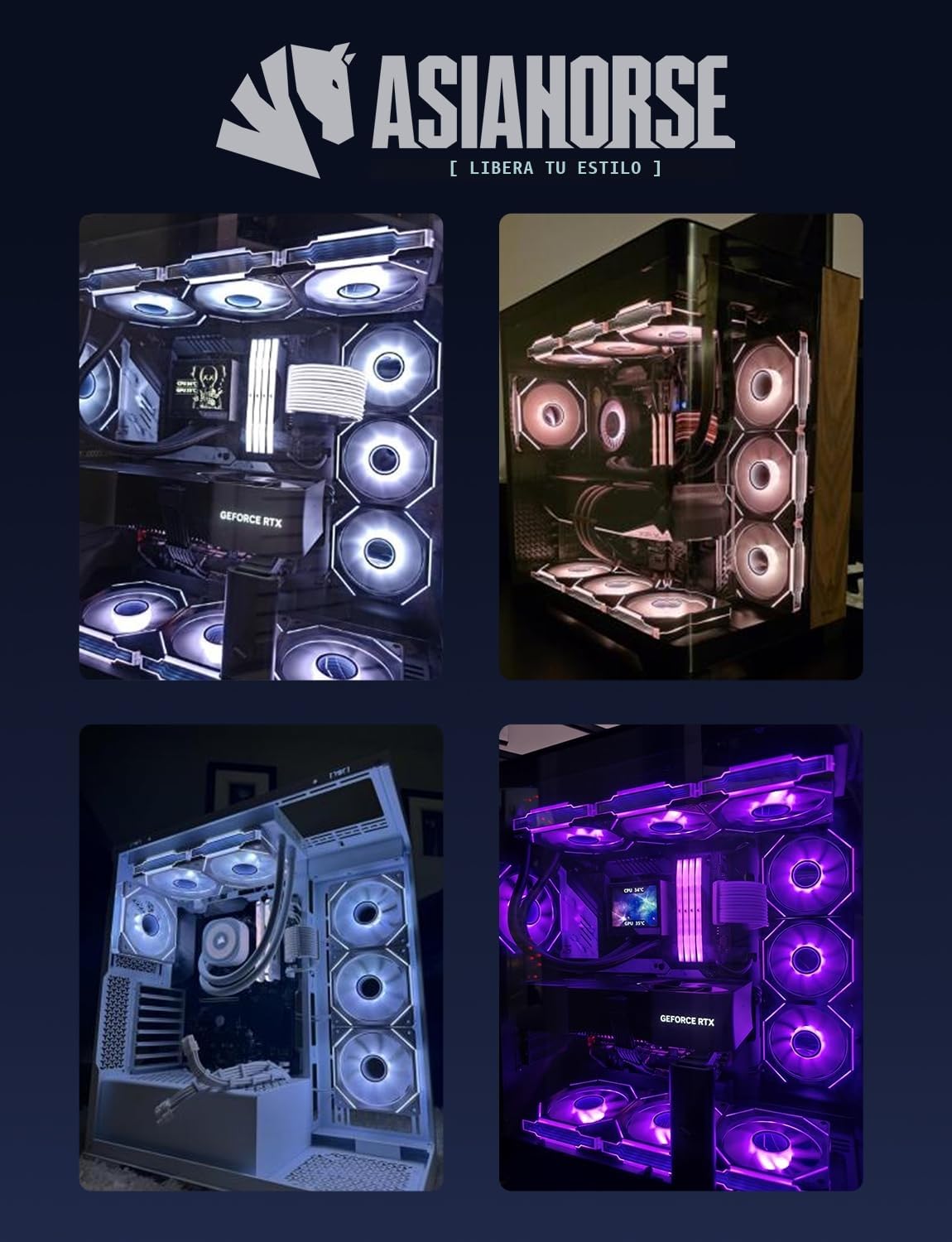 AsiaHorse Ventilador ARGB para PC 120MM [3 Piezas] [Infinity Mirror] [HDB] Ventilador RGB de 1800 RPM/61.5 CFM/24 LEDs 5V 3 pines ARGB 12V 4pines PWM vida útil de 50000 horas AMICI5GT Negro