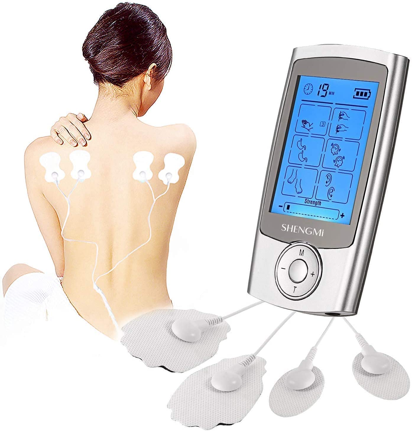 EMS Massage Tens Machine Therapy Device for Pain Management and Rehabilitation with 16 Modes and 8 Pads Massager Great for Treating Back Neck Stress Sciatic Pain and Muscle Relief