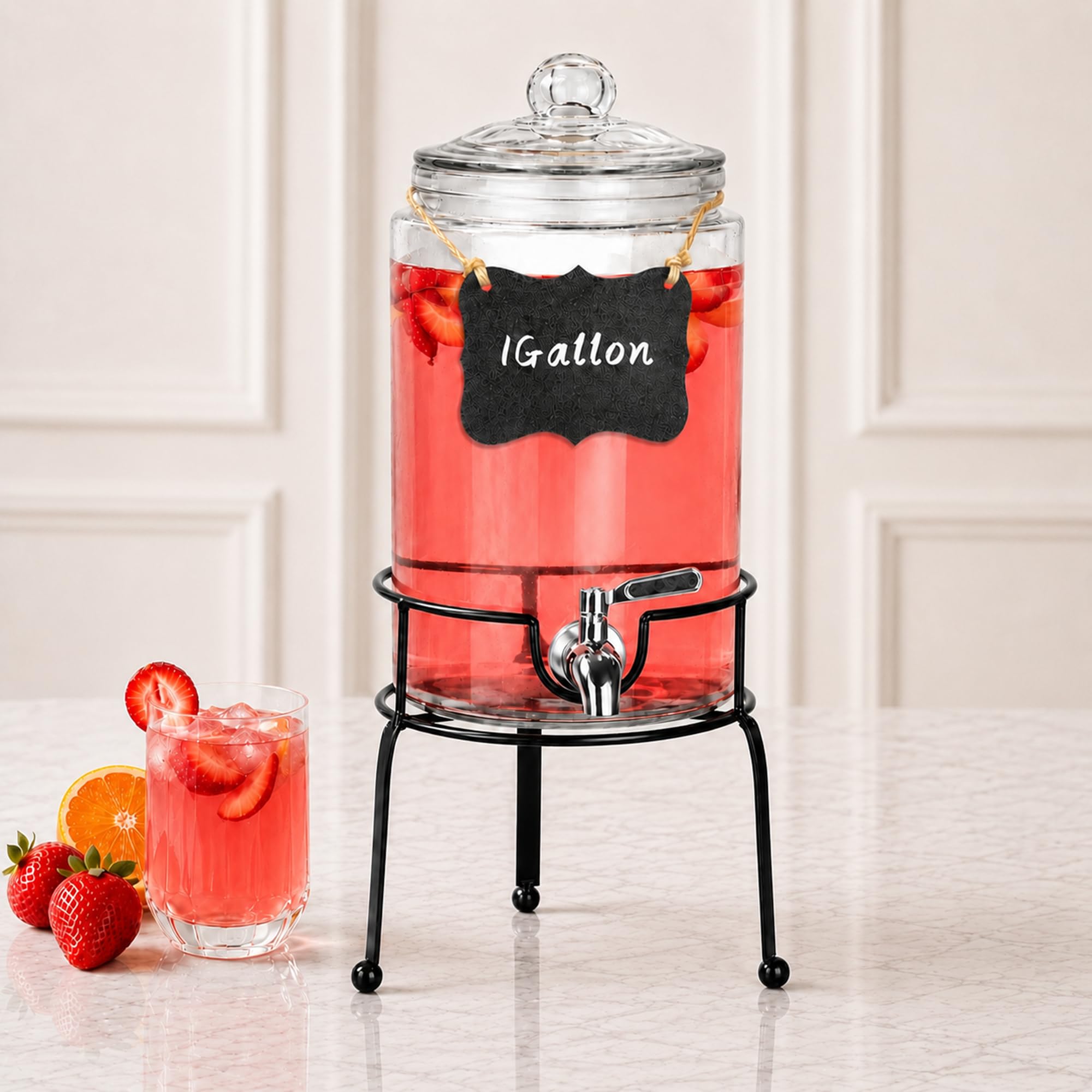 PARAISODOS 1 Gallon Beverage Dispenser with Stand and Stainless Steel Spigot