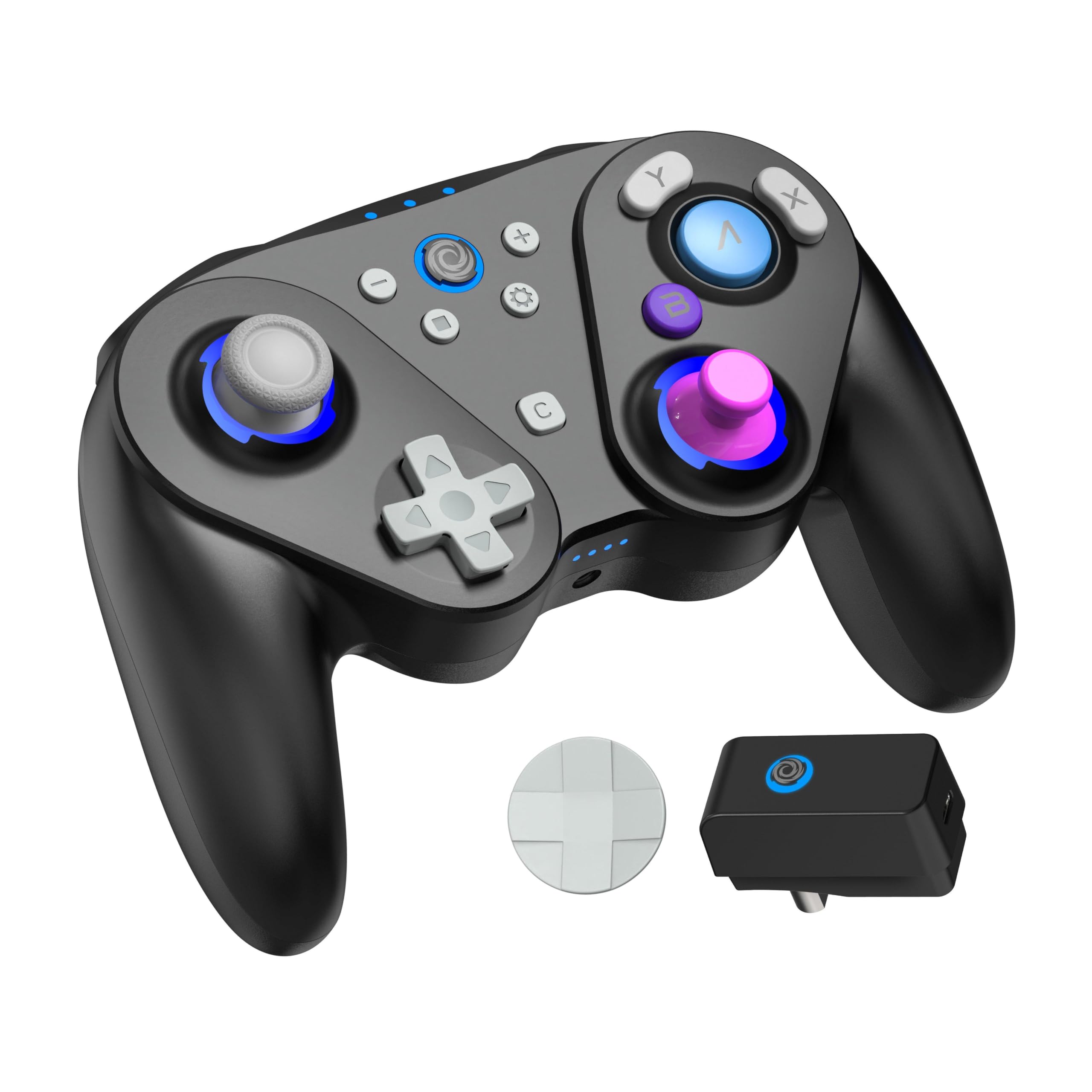Oniverse Manette sans fil pour Switch/Switch 2/Gamecube/PC/Mobile, Autonomie 13h, Joysticks et gâchettes Hall Effect, Gyroscope, boutons macro, Mode Turbo, 4 modes LED - Foenix (Noir)
