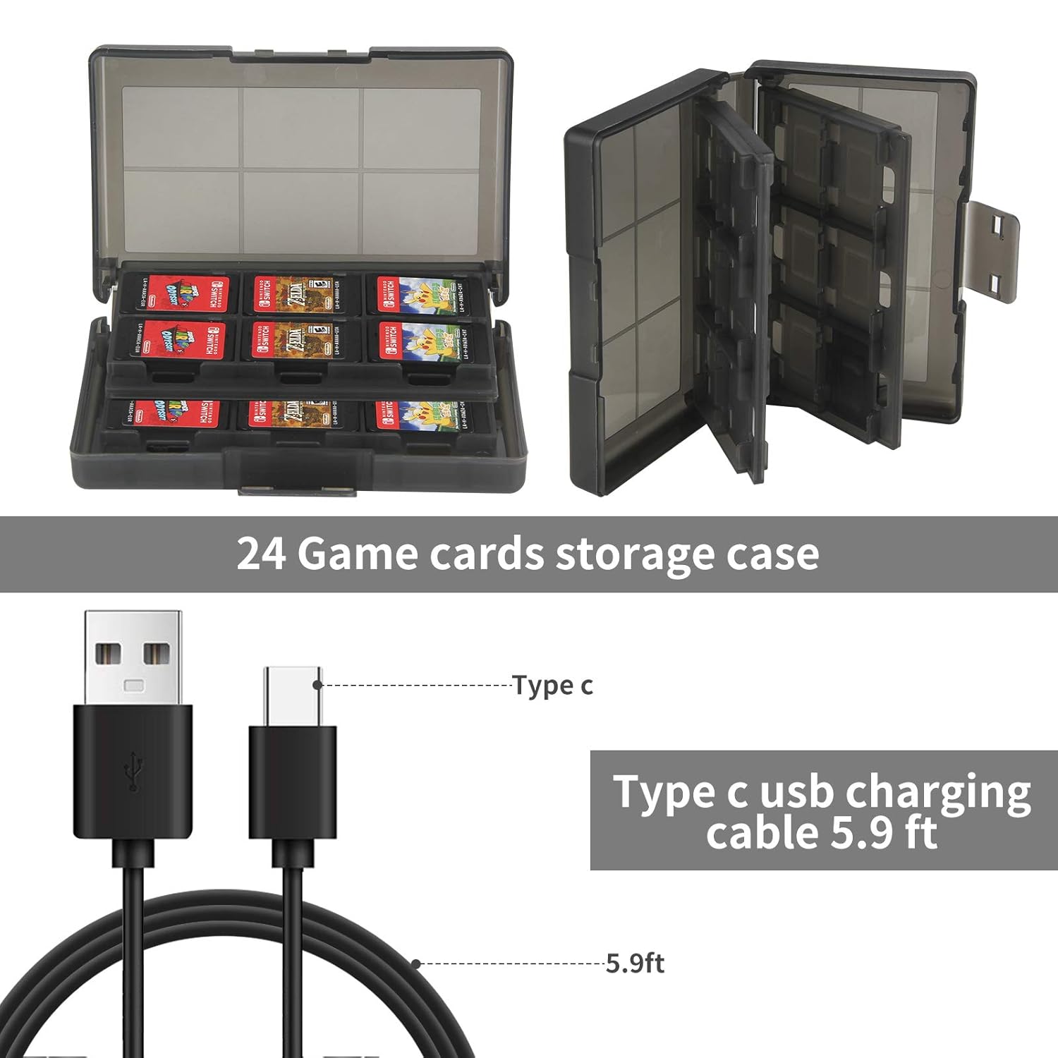 Black Friday 🔥 Accessories Kit & Case for Nintendo Switch, 18 IN 1 Accessory Bundles Includes Hard Shell Carrying Case, Glass Screen Protectors, Clear Case, Thumb Grip Caps, Game Card Case, USB Charging Cable