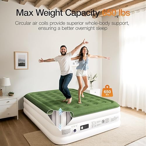 Miniatura 2 de Colchón de aire Queen con bomba incorporada - Cama inflable mejorada, 2 minutos autoinflable rápido con doble cámara de aire, 18 pulgadas650 libras