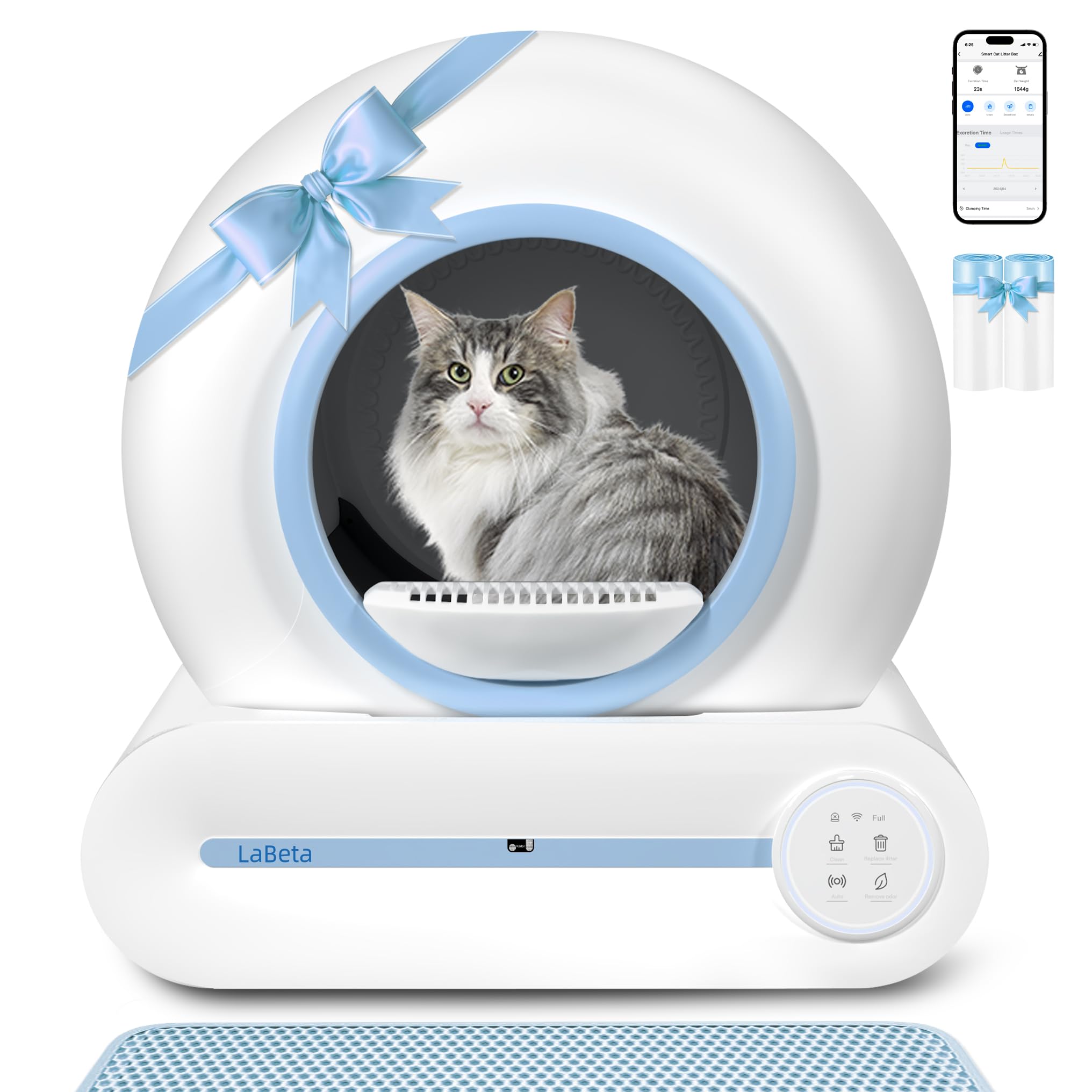Self Cleaning Litter Box-Upgraded Automatic Cat Litter Box-65L+9L Large Capacity- APP Control/Odor Removal/Safety Protection Smart Litter Box for Multiple Cats-2.4Ghz Only