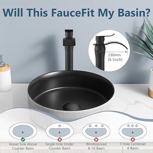 Miniatura 3 de Aolemi Grifo de lavabo de baño, grifo de lavabo de latón vintage negro mate, grifo de lavabo de un solo orificio, grifo giratorio alto de cascada, 1